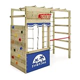 WICKEY Klettergerüst Outdoor Spielturm Smart Action mit Blauer Plane, Spielgerät mit Kletterwand, Basketballkorb & Spiel-Zubehör für Kinder im Garten aus Holz