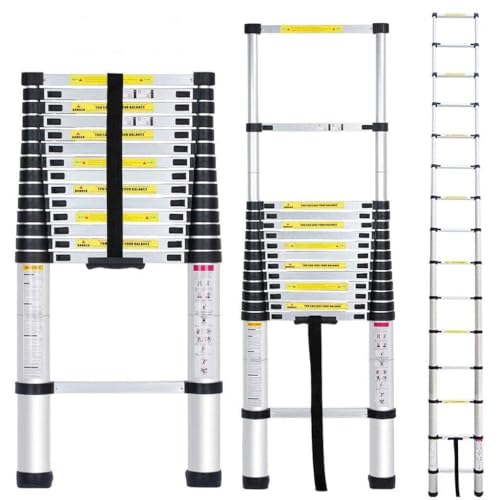 Image of BonKaso VertiPro 4.4M(14.5Ft) Telescopic Ladder | Aluminum Ladder 15 Steps | Multipurpose for Home & Outdoor use with Self Lock Mechanism | EN131 Certified | Max Load Capacity of 150kg