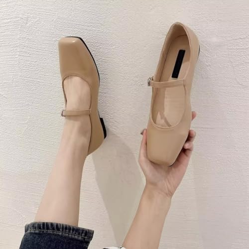 Image of TN TANGNEST Leather Flats for Women Retro Mary Jane Flats | Comfortable Square Toe Slip On Flats with Buckle Strap, Soft Work Flats Office Shoes