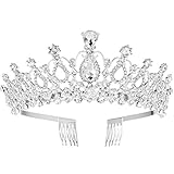 FRCOLOR Wedding Tiara Crystal Rhinestones Tiara Crown with Comb Pageant Princess Crown (Silver)