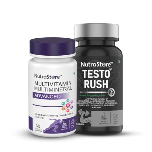 Image of NutraStore TestoRush & Multivitamin Advanced Combo | Testosterone Support with 10 Herbs | Multivitamin Supplement for Men & women with Ginseng, Ginkgo Biloba & Shatavari | Helps Maintain Vitality & Wellness | 90 Veg Tablets