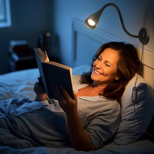 Image of Dim Book Lights for Reading at Night,USB Goose Reading Lights for Books in Bed Headboard,LED Night Lights Plug into Wall,Adhesive Wall Lights for Bedroom,Portable Plug in Wall Sconces Hardwired,1 Pack
