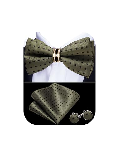 Image of YOHOWA Mens Bow Tie Set Paisley Pre-tied Bowties Adjustable with Handkerchief Cufflinks Gold Ring Set Wedding Prom Party