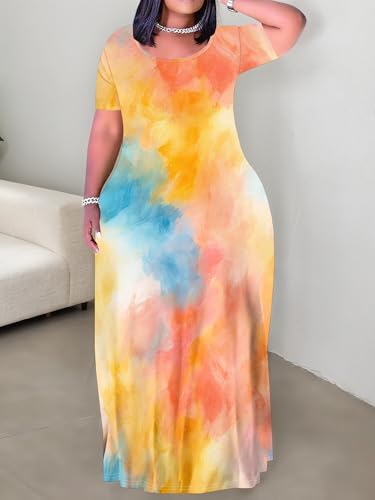 Image of Plus Size Maxi Dresses for Curvy Women T-Shirt Summer Sun Dresses Loose Fit