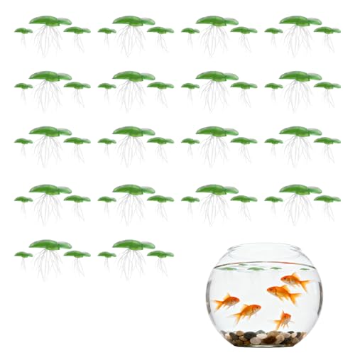 HAYGEM 54 Pièces Plante Aquarium, Vert Aquarium Décoration Flottante, Plante Artificielle Lentille D'eau, Plantes Aquatiques Vertes a Rhizomes pour Tous les...