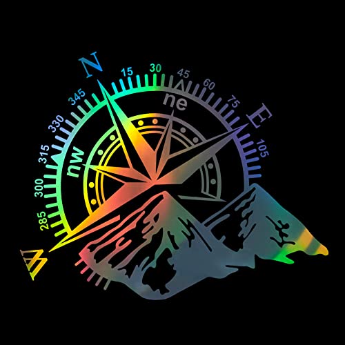 Aumohall Compass With Mountain Graphic Car Hood Sticker Waterproof Car Body Racing Decal Car Exterior Decoration 23.62'' X 19.68'', Holographic Laser #TOP2