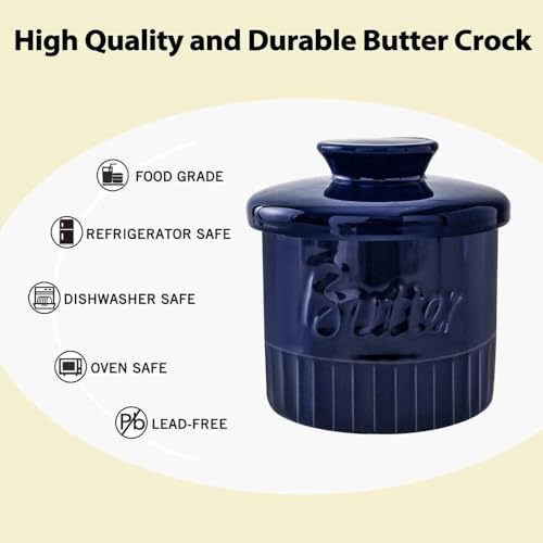 Image of Ceramic Butter Crock French - Butter Keeper with Airtight Water Seal,200ml Capacity, Countertop Decor Butter Dish with Lid, Housewarming Gift