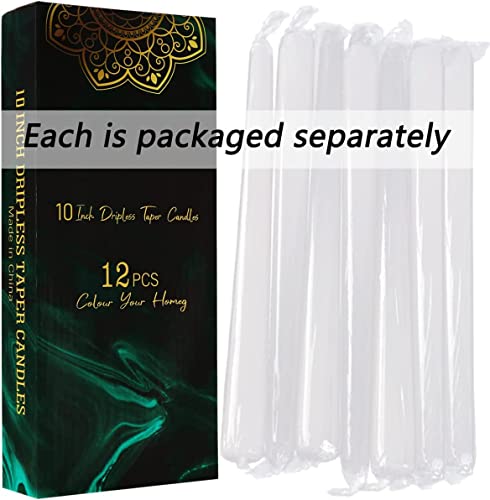 White Dinner Candles - 12 Pack Unscented 10 Inch Straight Taper Candle Set - 7.5 Hour Burn Time- Smokeless And Dripless Household, Spa, Wedding, And Party Candlesticks #TOP3