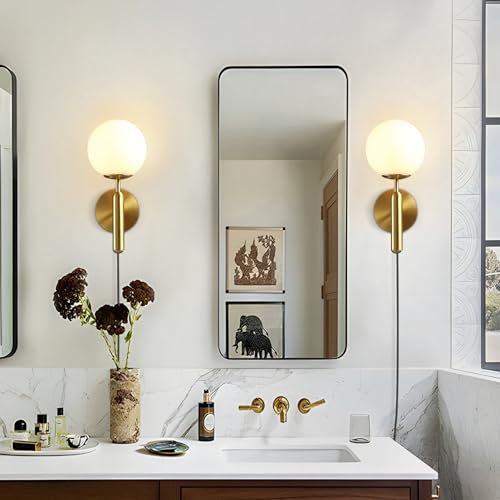 Image of Modo Lighting Modern Plug in Wall Sconce Light Golden Wall Light Fixture with On /Off Toggle Switch Industrial Vintage Wall Lamp for Bedroom Bathroom Bedside E26 Base (Plug)