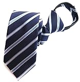 Elfeves Men's Navy Blue Zipper Tie Stripe Jacquard Casual Cool Working Necktie
