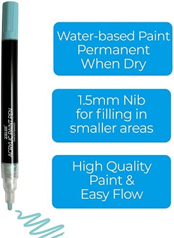 12 Acrylic Paint Pens for Rock Painting, Ceramic, Porcelain, Glass, Stone, Pebble, Fabric, Wood & DIY Mug Design  by Zieler®. Permanent Water-based Marker Pens  Pastel colours (Medium Tip - 2.5mm)