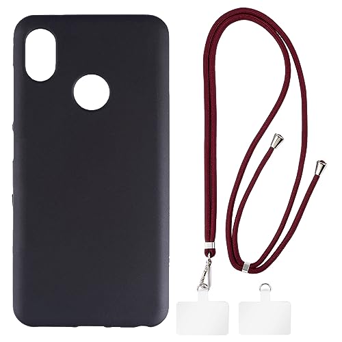 Shantime Funda y Correa Cruzada Compatible con BQ Aquaris C Funda para Teléfono y Cinta de Cuello Ajustable con Hebillas Metálicas y 2 Parches(Negro + Rojo)
