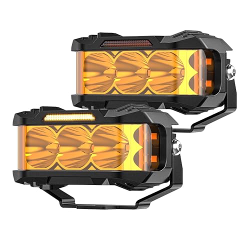 BraveWAY 4 inch Yellow Side Shooter LED Light Bar with DRL for...