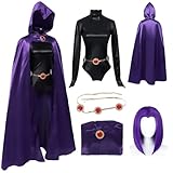 Raven Cosplay Costume Deluxe Jumpsuit Cloak Belt Suit Halloween Uniform for Women With Wig