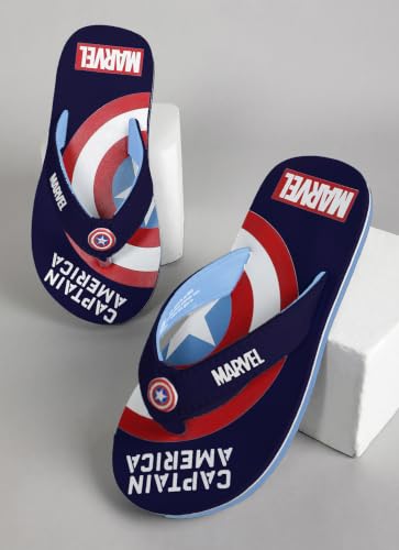 Image of Kidsville Official Marvel Comics Captain America Printed Boys Blue Flip-Flop | Soft, Non-Slip, Indoor, Outdoor, House Slipper, Comfortable & Durable Footwear for Children