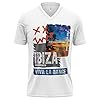 Ibiza White Isle V Neck Shirts for Men, Dance Music Summer Graphic Tshirt, Short Sleeve T-Shirt, Holiday White Mens T Shirt Tee Top, XL, White #1