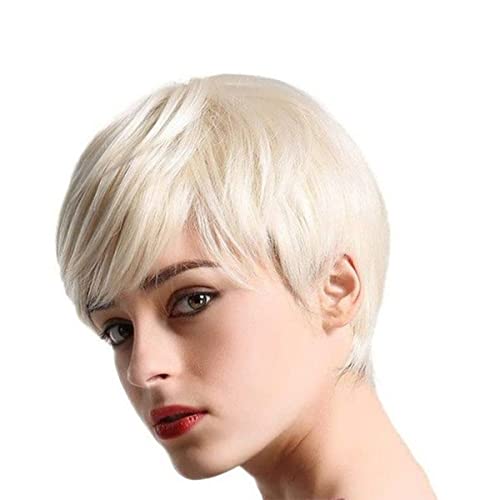 Image of QUEENTAS 8 inch Short Synthetic White Blonde Layered Pixie Cut Wig for Women