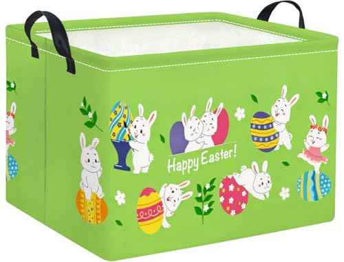 Image of Rectangular Easter Basket Easter Gift Basket for Kids Baby Storage Basket Cute Toy Storage Bin Organizer Shelf Book Basket Easter Room Decor(Green Easter Basket)