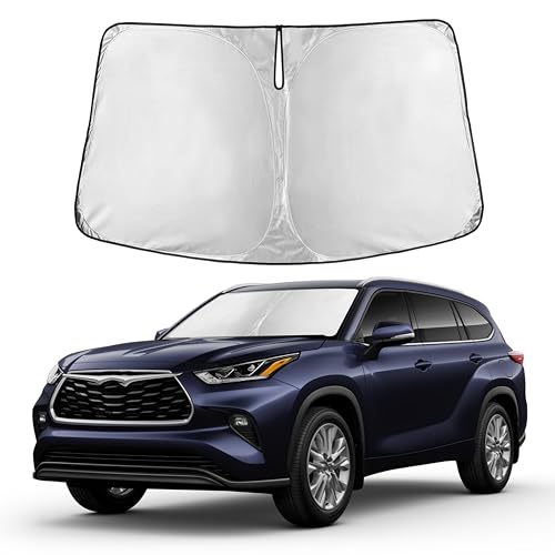 Image of Autovir Windshield Sun Shade Fit for 2020-2024 2025 2026 Toyota Highlander | Sunshade, Front Car Window Shades Sun Visor, Blocks UV Rays & Heat, Car Accessories