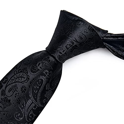 Image of DiBanGu Mens Paisley Tie Sets Silk Jacquard Woven Floral Necktie and Pocket Square Cufflinks Wedding Business Party