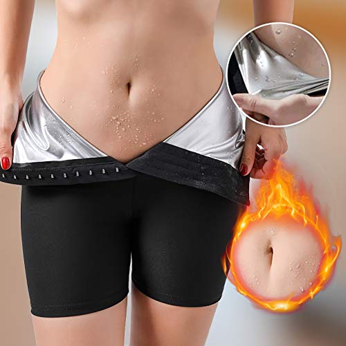 JPVDPA Women\'s High Waist Sauna Sweat Shorts Elastic Waist Trainer Leggings Shorts Weight Loss Workout Thigh Pants - Thumbnail 4