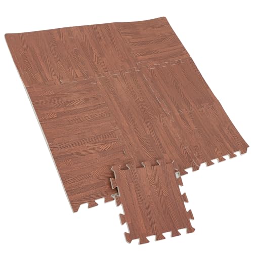 Yardwe Wood Grain Puzzle Floor Mat Non-Skid Waterproof for Home Kitchen Gym