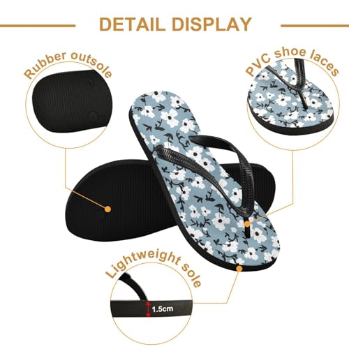 White Blossom Branch Flip Flops for Beach Thong Sandals Anti-slip Lightweight Shower Shoes for Summer Travel Swim3