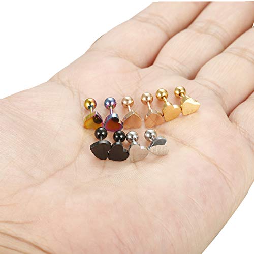 Loyallook 5-6 Pairs Stainless Steel Heart Stud Earrings Barbell Piercing Studs For Women Men #TOP4