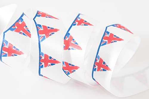 Berisfords Satin Jubilee Ribbon British Bunting 35mm Wide 20m Reel White/Multicolour - Image 3
