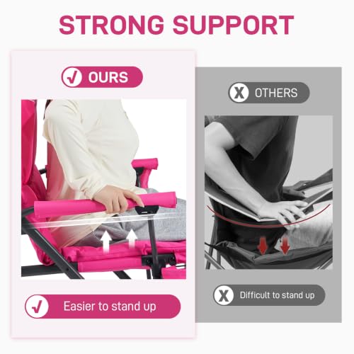 Image of EVER ADVANCED Padded Oversized Camping Chair for Women, Heavy Duty, Side Pockets, 500lbs, Pink