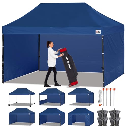 Image of ABCCANOPY Heavy Duty Easy Pop up Canopy Tent with Sidewalls 10x15, Navy Blue