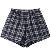 OYOANGLE Women's Plus Size Plaid Pajama Shorts Elastic Waisted Sleep Lounge Shorts