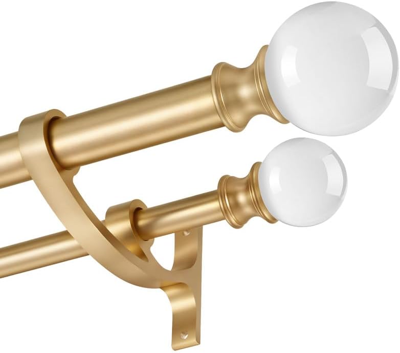 Warm Gold Double Curtain Rods Heavy Duty Window Treatment Rods 36-72 Inches, 1 Inch Front and 5/8 Inch Diameter Back Telescoping Drapery Rod with Clear Round Finials Warm Gold 36-72"