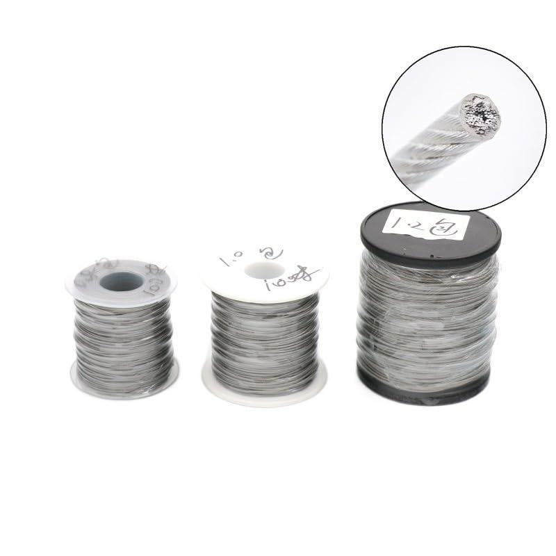 Cavo Acciaio 100 Metri di Corda PVC Rivestito Trasparente Cavo In Acciaio Inox 304 Stendibiancheria Diametro(Diameter 1mm,100M)