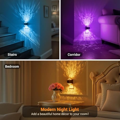 Image of JandCase Night Lights Plug into Wall,2 Pack Star Projector RGB Night Light with 9 Color Change, Automatic Galaxy Nightlight Plug in with Light Sensor for Bathroom Hallway Room Decor