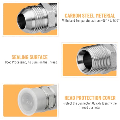 Image of 10 Pack Hydraulic Hose Adapter Fittings: 3 /4 inch JIC 37 Male x 3 /4 inch NPT Male, Straight Tube Connectors with Protection Cover