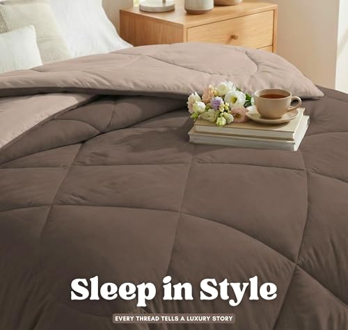 Image of VAS COLLECTIONS Double Size Cotton Reversible Comforter (228x254 cm) | 220 GSM Soft & Breathable AC Quilt | Lightweight All Season Bedding for Double Bed (Espresso Brown)