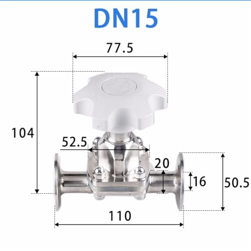 Válvula de diafragma sanitaria SS304 de 19mm y abrazadera OD50.5mm para tuberías de alimentos 3