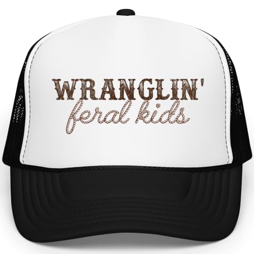 Image of Olive Loves Apple Wranglin' Feral Kids Trucker Hat for Mom and Dad Funny Western Style Cap for Women and Men