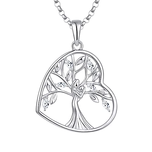 JO WISDOM Damhalsband, 925 sterling silver livets träd hänge halsband med 3A kubisk zirkonia, smycken för kvinnor, Kubisk zirkon Sterlingsilver Vit...