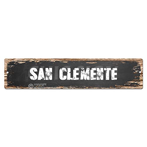 Pinkicee SAN Clemente Plate Sign Vintage Rustic Street Sign Beach Bar Pub Cafe Restaurant Shop Home Room Wall Door Decor Sign