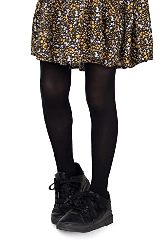 looksy 3-pack Girls Solid Black Tights 40 DEN Opaque Soft Microfiber Children Footed Pantyhose Casual Dance School Ballet set of 3 pairs - Nero 11-12 Years
