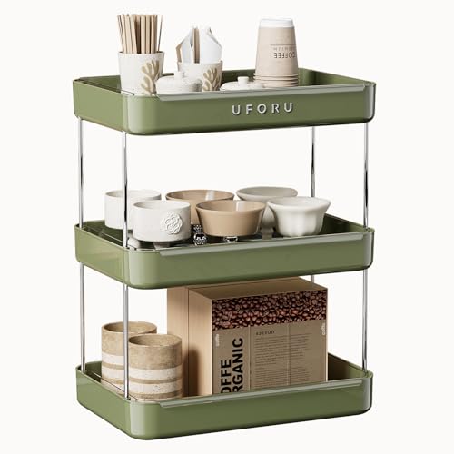 UFORU Countertop Coffee Station Organizer | 3-Tier Whisky Glass Tray,
