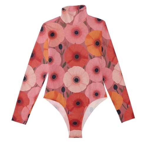 Overol de cuello alto GuoChe con estampado de amapolas y flores de manga larga estilo leotardo