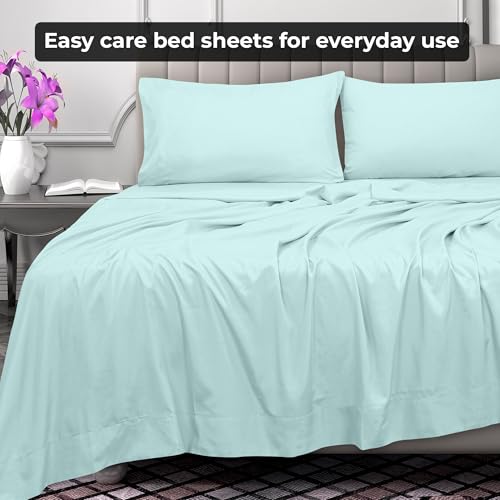 Image of Royale Linens Full Flat Sheet - Ultra Soft Brushed 1800 Microfiber Flat Sheets Only - Wrinkle Free & Stain Resistant - Hotel Quality Top Sheet for Bed (Full, Aqua)