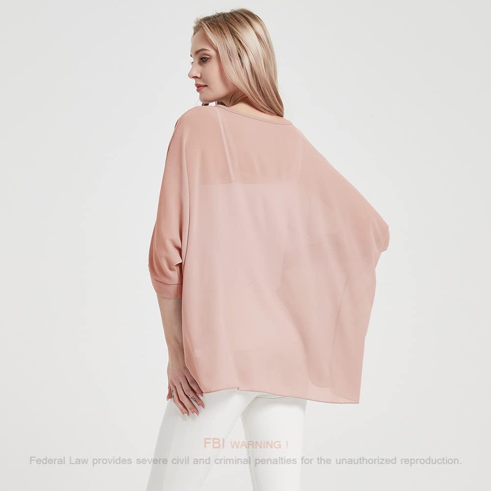 Women's Baggy Solid Sheer Chiffon Caftan Poncho Plus Size Summer Tunic Top Blouse - Image 5