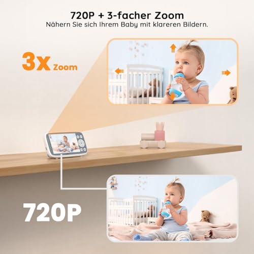 2026 BOIFUN Babyphone mit Kamera, 4 Zoll 720P Monitor, Ohne WLAN, Nachtsicht, 10 Stunden Akkulaufzeit, 2 Wege Audio, Schallerkennung, Temperaturerkennung, 3X Zoom, Schlaflieder