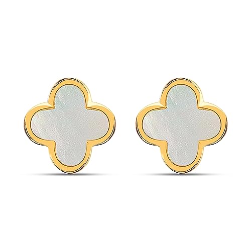 Image of LeCalla 925 Sterling Silver BIS Hallmarked 18K Gold Plated Mother of Pearl Drop Stud Earrings for Women and Girls