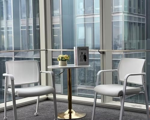 Image of CLATINA Rolling Conference Chairs, 8 Pack Stackable with Wheels and Paddle, Ergonomic Mesh Back and Arms for Meeting, Conference, Training Room & Home Office (White)