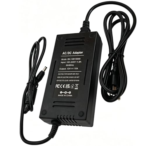 12V 15A AC to DC Adapter for 5050 3528 LED Strip Light Driver CCTV Cameras 3D Printer Security System LCD Monitor 12 Volts 15 Amps Power Transformer 5.5x2.5mm&5.5x2.1mm Pump Desktop AC to DC Converter